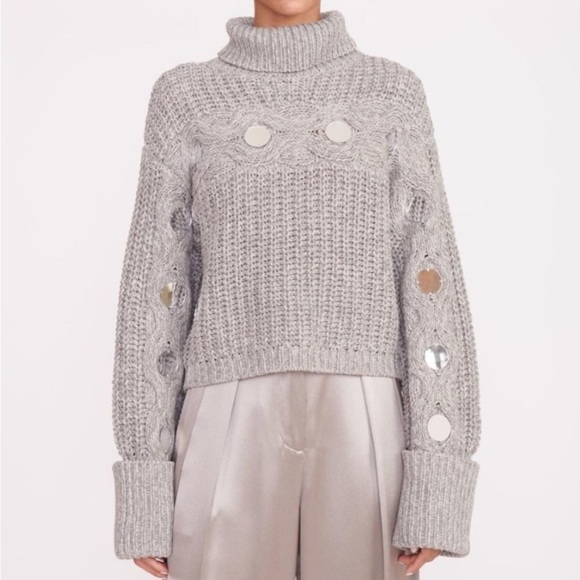 NWOT STAUD Vernacular Sweater Grey/Silver size XS chunky turtleneck $395 - Picture 5 of 12